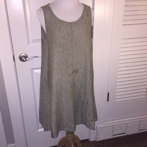 Linen summer swing dress. Light olive green.